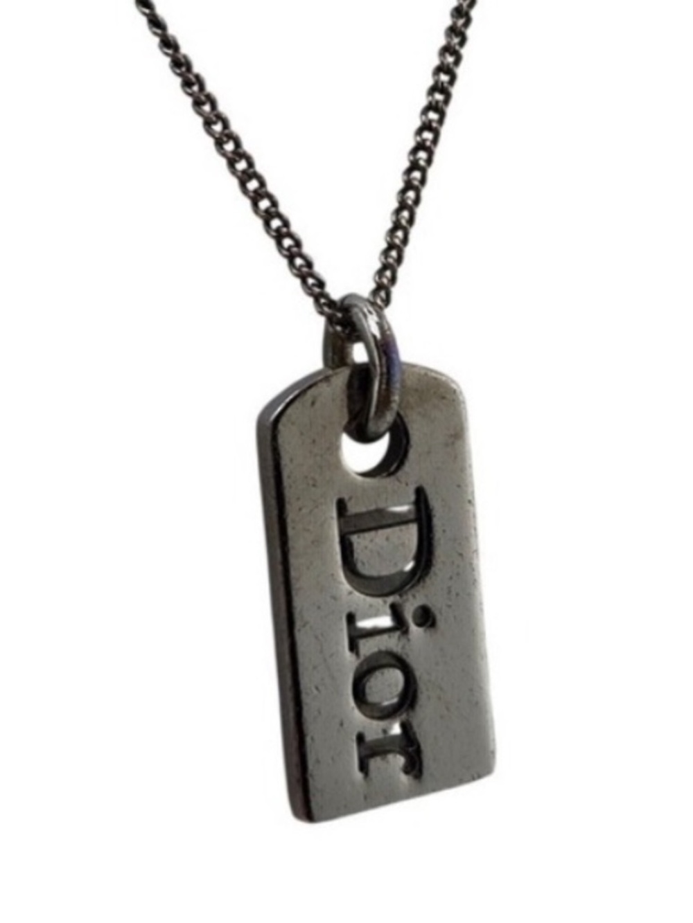 ✨CHRISTIAN DIOR Y2K VTG Galliano Gunmetal Dog Tag Logo Necklace Vintage✨